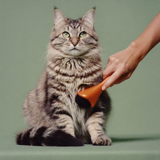 A long-haired cat being brushed